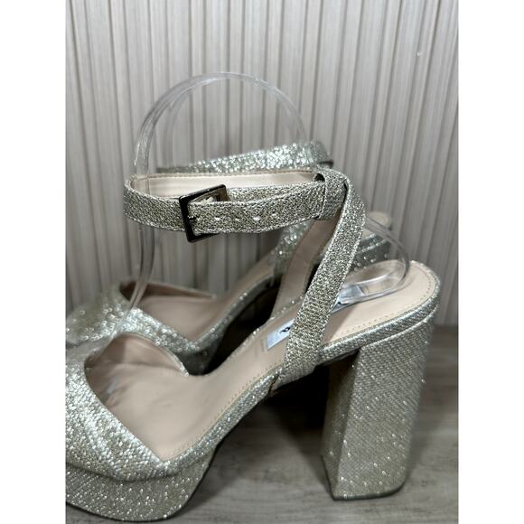 Nina Sand Glitter Shine Block-heel With Platform Stiletto Sandal Size 10M - Picture 11 of 15